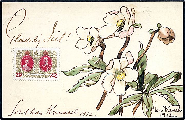 5 øre Fr. VIII helsagsbrevkort med håndtegnede blomster anvendt som julekort fra Kvissel d. 23.12.1912 til København.