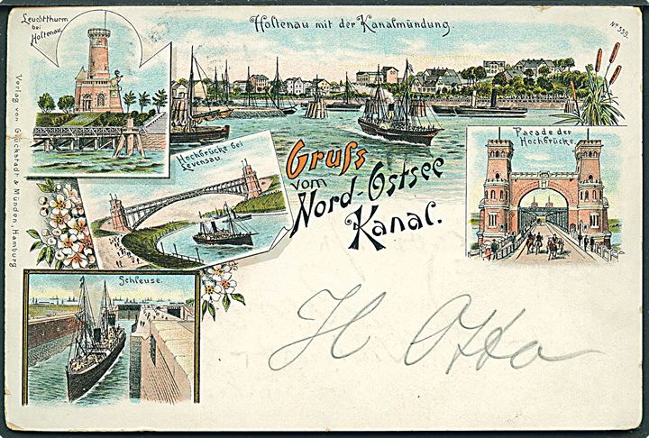 Tyskland, Gruss vom Nord-Ostsee Kanal. Glückstadt & Münden no. 559. Kiel-Holtenau Kanal-Eröffnung 1895. Kvalitet 6