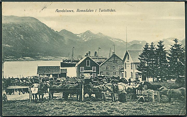 Romsdalen, Aandalsnes i Turisttiden med dampskib. L. Södahl no. 79. Kvalitet 8