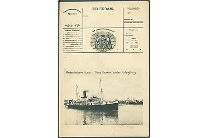 “Kong Haakon”, S/S, DFDS, ved Frederikshavn. Telegramhilsen. S. Engsig no. 9488. Kvalitet 7