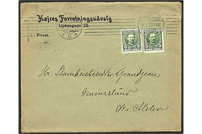 5 øre Fr. VIII (2) på fortrykt kuvert fra Højres Forretningsudvalg stemplet Kjøbenhavn d. 14.1.1910 til Nr. Alslev.
