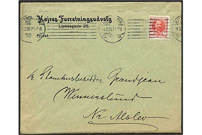 10 øre Fr. VIII på fortrykt kuvert fra Højres Forretningsudvalg stemplet Kjøbenhavn d. 4.3.1909 til Nr. Alslev.