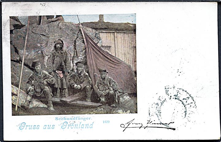 Gruss aus Grönland. Seehundefänger no. 169. 5 øre Våben stemplet Kjøbenhavn 29.9.1899. Kvalitet 7