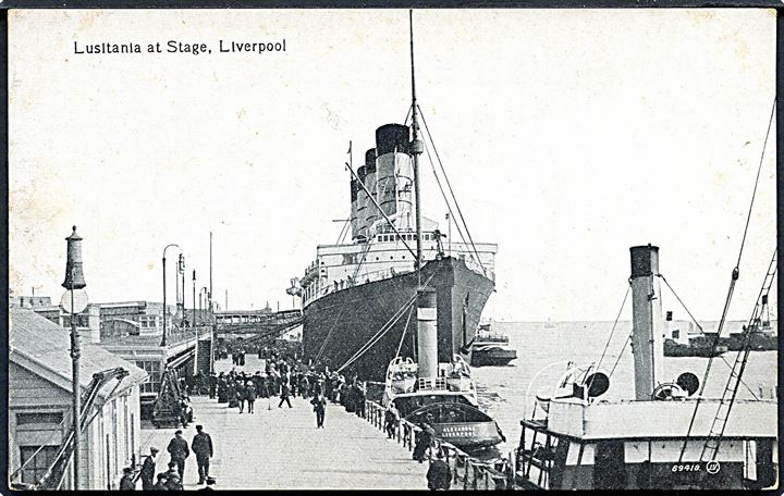 England. “Lusitania”, S/S, Cunard Line i Liverpool. Sænket af ubåd U20 d. 7.5.1915. Valentine no. 69418. Kvalitet 7