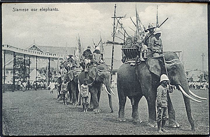 Siam, Siamese war elephants. Anvendt fra Singapore 1912. Kvalitet 7