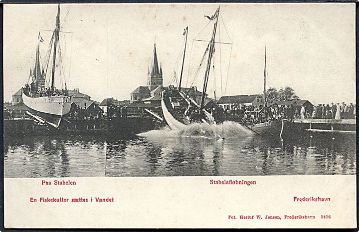 Frederikshavn, stabelafløbning af fiskekutter “L40”. H. W. Jensen no. 3836 Kvalitet 8