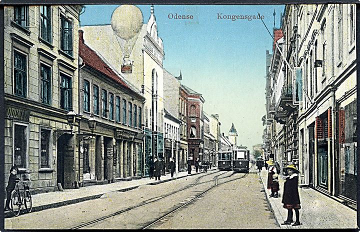 Odense, Kongensgade med sporvogne. J. Petersen u/no. Kvalitet 7