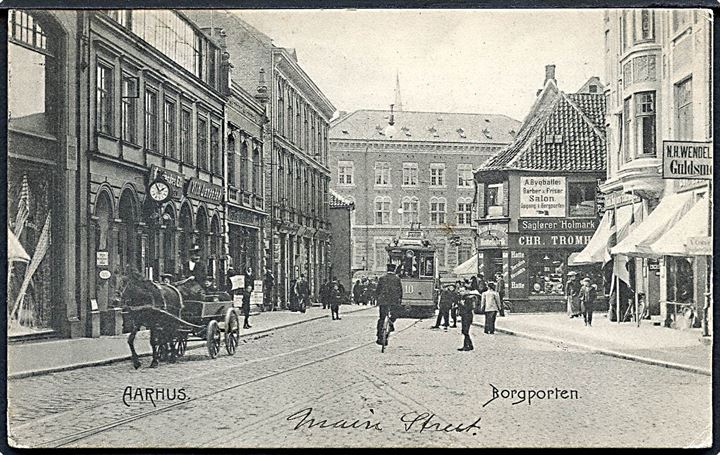 Aarhus, Borgporten med sporvogn no. 10. Stenders no. 5639. Kvalitet 7