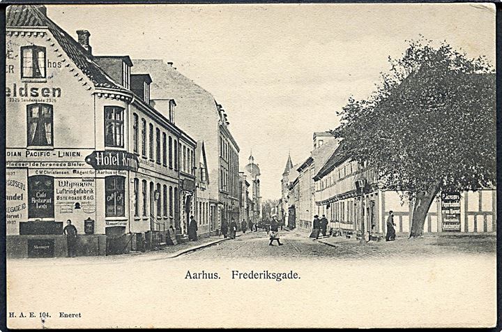 Aarhus, Frederiksgade med hotel “Kronborg”. H. A. E. no. 104. Kvalitet 7