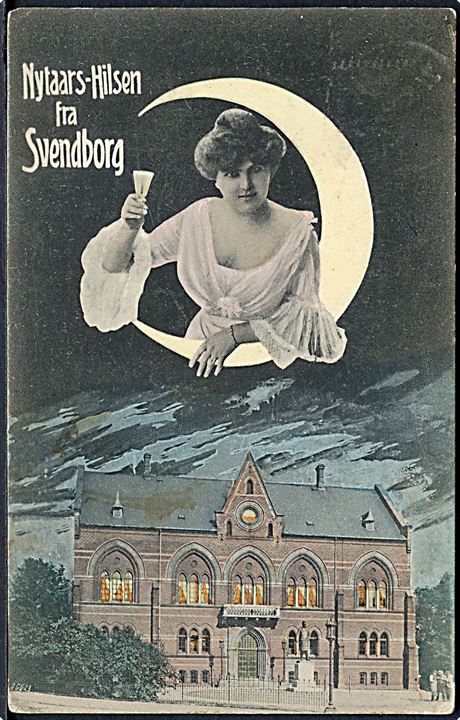 Svendborg, “Nytaars-Hilsen fra” med Raadhuset. A. Vincent no. 4019. Kvalitet 7