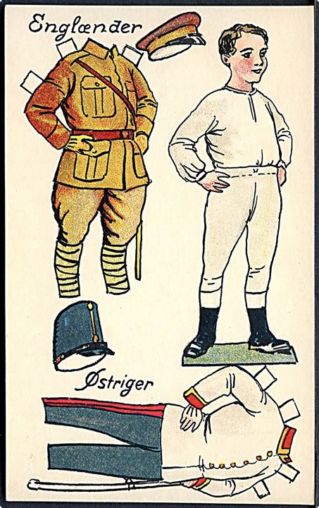 Jensen, Osvald: Påklædningsdukke; engelsk og østrigsk soldat. A. Vincent serie 398/2. Kvalitet 9