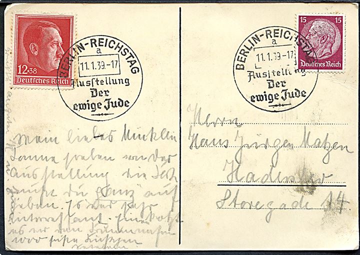Propaganda. “Der ewige Jude” udstillingskort fra Wien med særstempel fra Berlin d. 11.1.1939.  Kvalitet 7