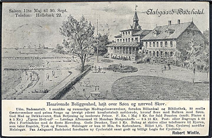 Aalsgaard Badehotel. Reklamekort anvendt 1901. Kvalitet 7