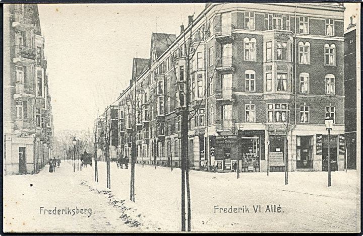 Købh., Frederik VI’s Allé i snevejr. S. A. Wesche no. 9185. Kvalitet 7