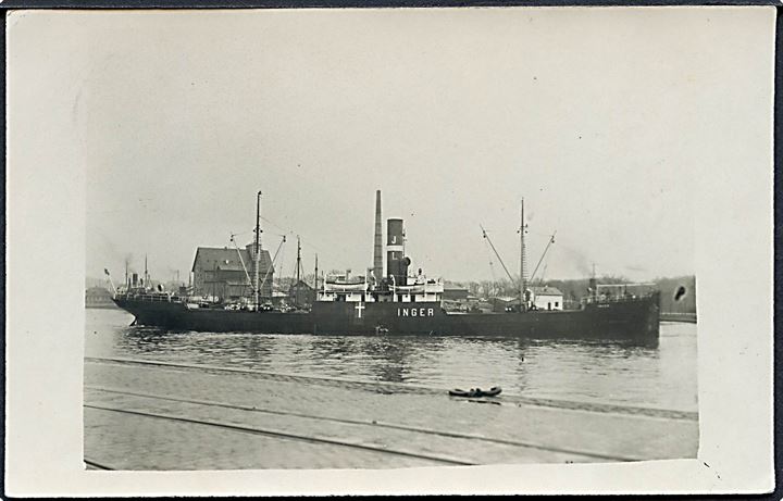 “Inger”, S/S, Vesterhavet D/S i neutralitetsbemaling i Odense. Sænket af tysk ubåd UC18 d. 11.12.1916. Kvalitet 7