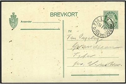 5 øre helsagsbrevkort fra Hamar annulleret med bureaustempel Nordbanernes Pxp. I d. 19.1.1916.