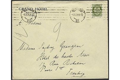 40 øre Posthorn single på brev fra Kristiania d. 4.10.1921 til Paris, Frankrig.