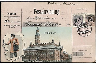 Købh., “Postanvisning” med Københavns Raadhus. A. Vincent no. 4052. Kvalitet 7