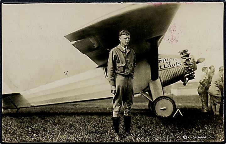 “Spirit of St. Louis” og Charles Lindbergh. Underwood u/no. Anvendt som luftpost i 1927. Kvalitet 7
