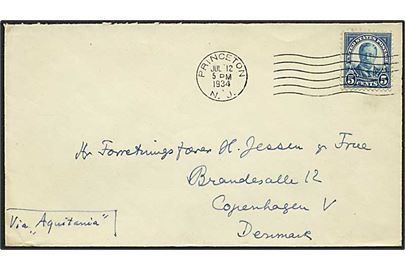 5 cents Roosevelt på brev fra Princeton d. 12.7.1934 til København, Danmark. Påskrevet: Via Aquitania.