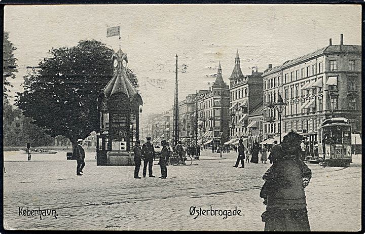 Købh., Østerbrogade med telefonkiosk og sporvogn linie 4 no. 524. Stenders no. 3851. Kvalitet 7