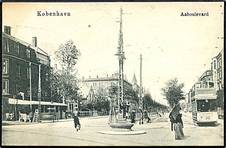 Købh., Aaboulevard ved H. C. Ørstedsvej med sporvogn no. 36. C. R. no. 107. Kvalitet 8