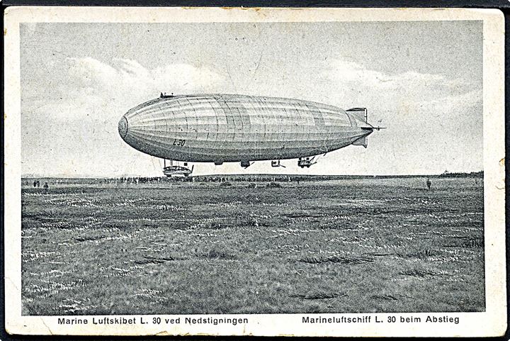 Marineluftskib L30 ved Zeppelinbasen i Tønder. M. Glückstadt & Münden no. 82417. Kvalitet 6