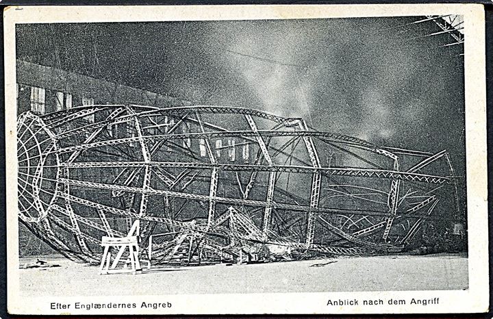 Zeppelinbasen i Tønder efter det britiske angreb. M. Glückstadt & Münden no. 82420. Kvalitet 7