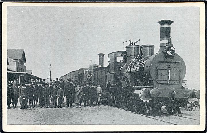 Slagelse, stationen ved åbningen 15.5.1892. Påklæbet billede på kort anvendt i 1907. U/no.  Kvalitet 7