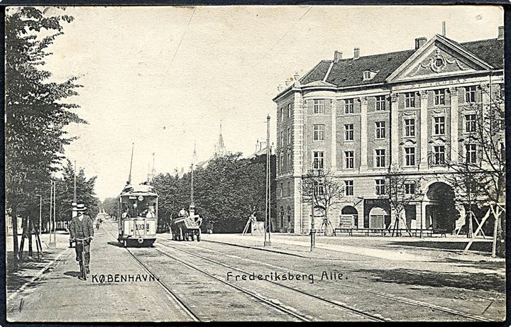 Købh., Frederiksberg Allé ved Sct. Thomas Plads med sporvogn linie 1 no. 193. Stenders no. 3865. Kvalitet 8