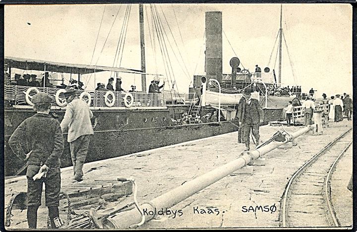 Kolby Kaas, ankomst af dampskib. A. Nielsen no. 23954. Kvalitet 8