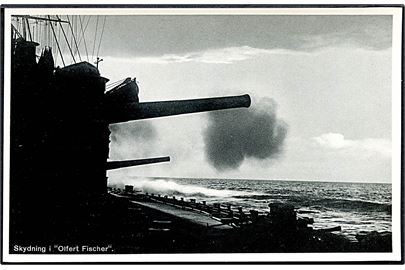 Dansk Marine. Nordisk Luft-Foto no. M4. “Olfert Fischer” skydning. Kvalitet 10