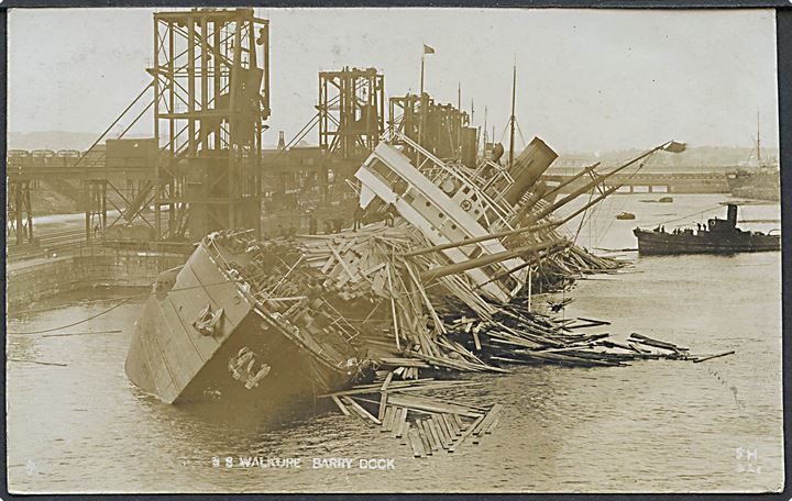 Tyskland. “Walkure”, S/S, Reederei AG Ocean kæntret i Barry Dock, Cardiff d. 14.8.1908. U/no. Kvalitet 8