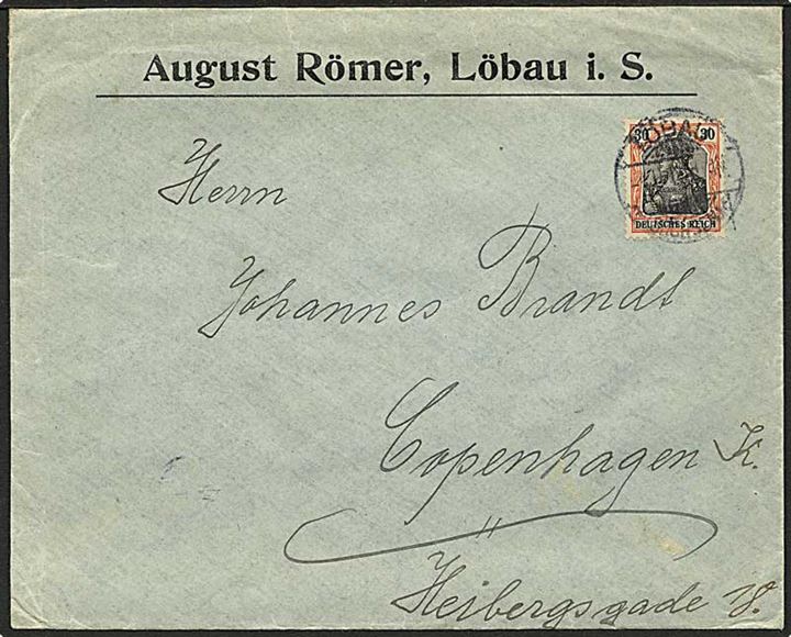 30 pfg. Germania single på brev fra Löbau d. 4.9.1919 til København, Danmark.