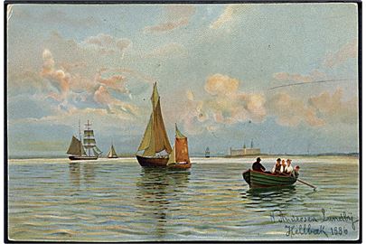 Lundby, Anders Andersen: Skibe i Øresund. Hellebæk 1886. Kartonkort u/no. Kvalitet 7
