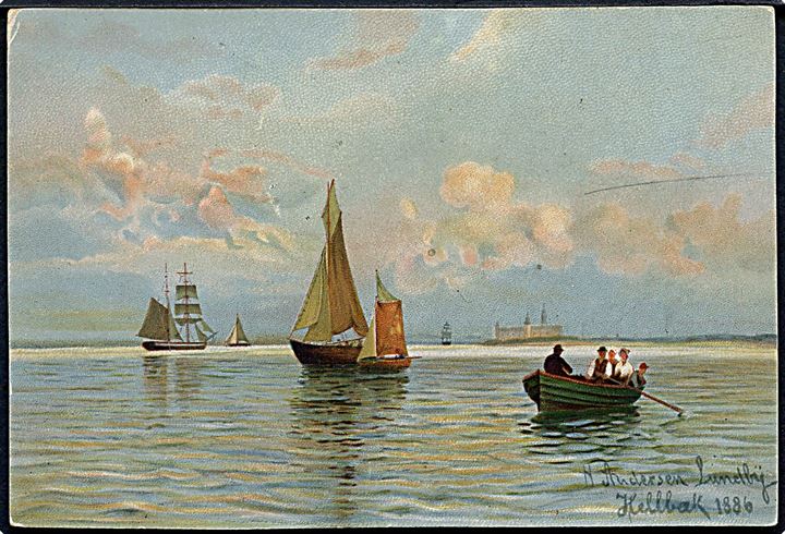 Lundby, Anders Andersen: Skibe i Øresund. Hellebæk 1886. Kartonkort u/no. Kvalitet 7