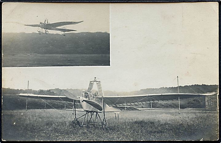 Carl v. Loew med Fritzsche-Eindecker under flyvning i Sønderborg d. 13.6.1911. Fotokort u/no. Kvalitet 7