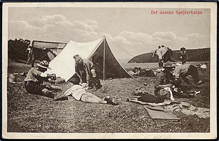 Det danske Spejderkorps, lejr ved Hindsgavl. No. 40780. Sendt fra Middelfart d. 19.7.1919. Kvalitet 7