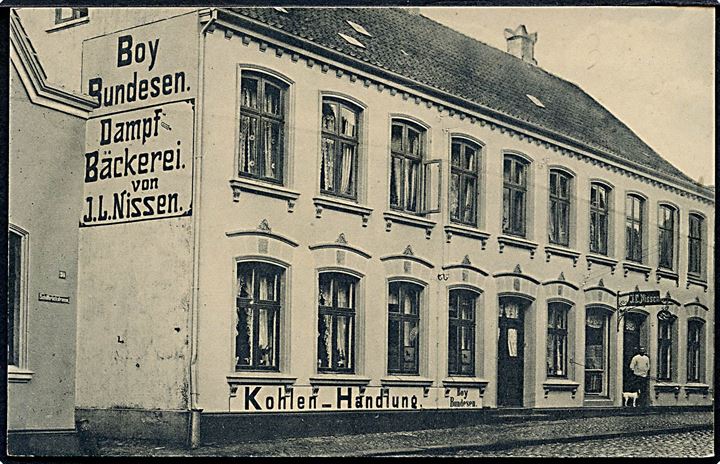 Aabenraa, Skibbrogade 32 med Boy Bundesen’s Kulhandel. O. Overbeck no. 3638. Kvalitet 8