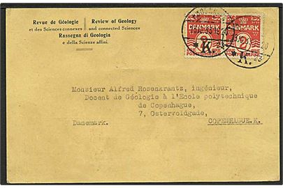 2 øre Bølgelinie i parstykke på lokal brevkort d. 13.10.1933.