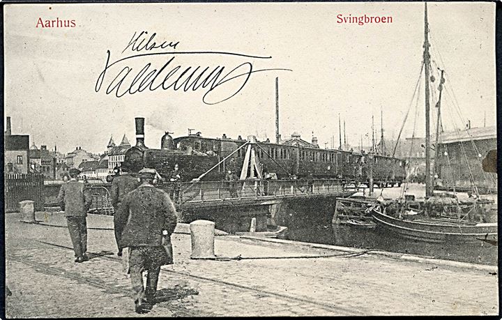 Aarhus, svingbroen med damptog. W. & M. no. 414. Kvalitet 8