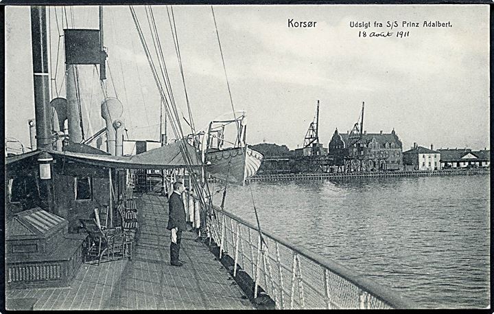 Korsør, havnen set fra tyske postdamper S/S “Prinz Adalbert”. J. Brorsen no. 1101. Kvalitet 9