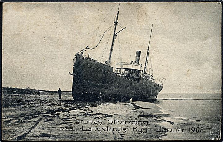 Norge. “Ituna”, S/S, Ole L.Waage, Kopervik strandet ved Fodslette, Langeland 1.8.1908. C. Jenssen-Tusch U/no. Kvalitet 7