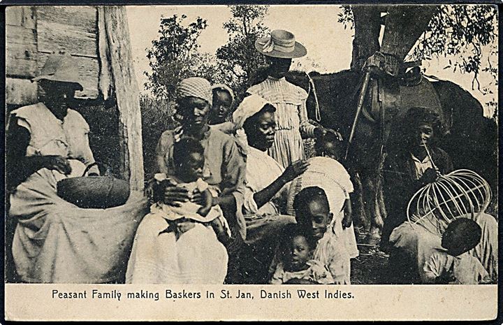 D.V.I., St. Jan, Peasant Family making Baskets. Lightbourn no. 82. Kvalitet 8