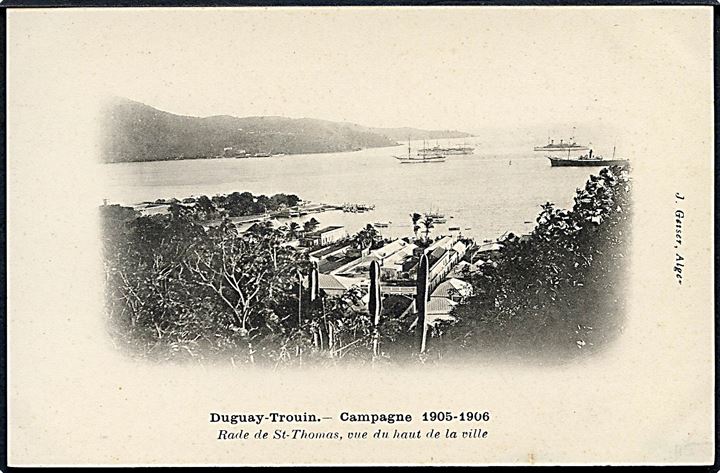 D.V.I., St. Thomas, besøg af fransk krydser “Duguay-Trouin” i december 1905. J. Geiser u/no. Kvalitet 9