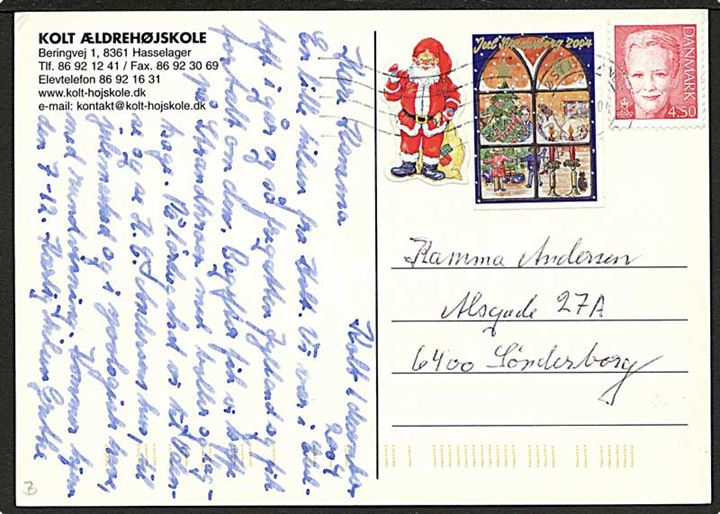 4,50 Dr. Margrethe og Sønderborg Julemærke 2004 på brevkort stemplet Østjyllands Postcenter d. x.12.2004 til Sønderborg.