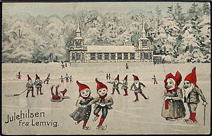 Lemvig, “Nisser i bybilledet” med Lystpavillonen. Tegnet af Ludvig Møgelgaard. H. Riegel u/no. Kvalitet 7
