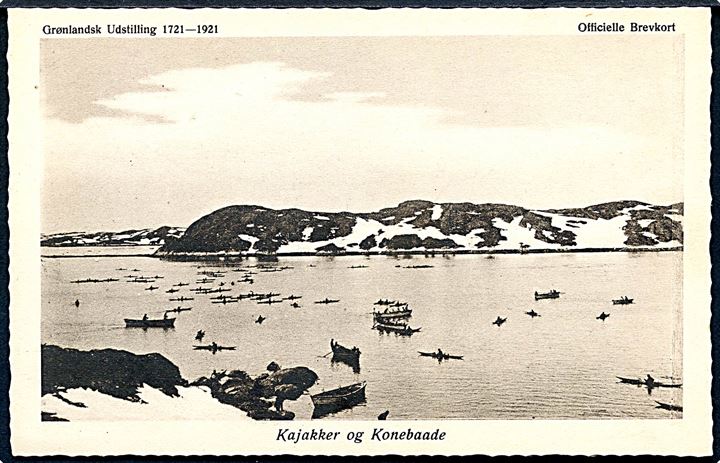 Kajakker og Konebaade. Grønlandsk Udstilling 1721-1921. Foto John Møller. Stenders u/no.