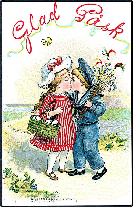 G. Stoppendahl: Glad Påsk. Pige og dreng kysser. Carl Nilsson no. 8. 