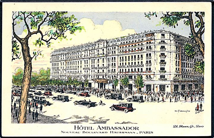 Frankrig. Hotel Ambassador. Nouveau Boulevard Haussmann, Paris. U/no. 